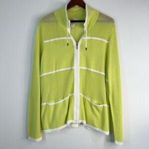 Chico’s Zenergy Womens Lime Green Lissa Mesh Knit Sweater Jacket XL Athleisure
